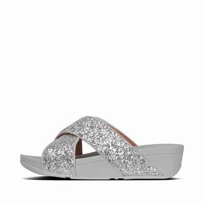 Fitflop Lulu Glitter Cross Slides - Sandalen Damen - Silber (QWO307148)